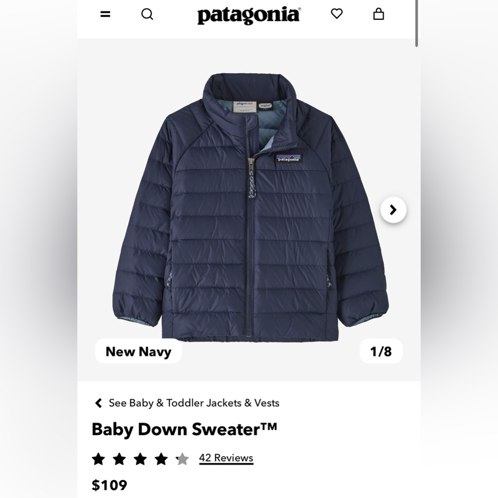 Patagonia Baby Down Jacket - Navy 12-18M
